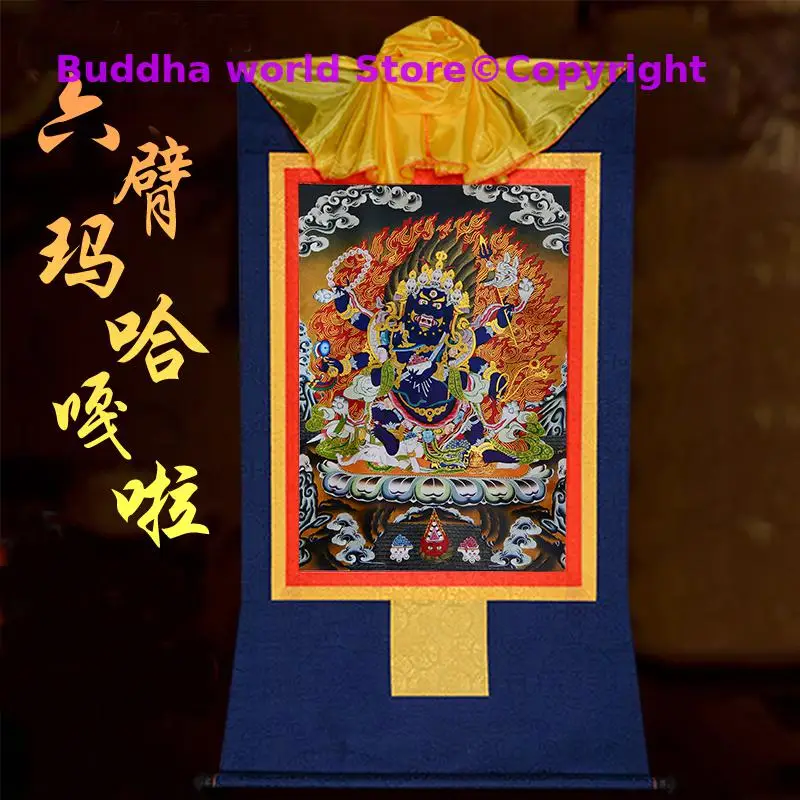 Wholesale Buddhist supplies HOME temple Efficacious protective talisman Six arm mahakala buddha Thang-ga Thangka painting
Wholesale Buddhist supplies HOME temple Efficacious protective talisman Six arm mahakala buddha Thang-ga Thangka painting