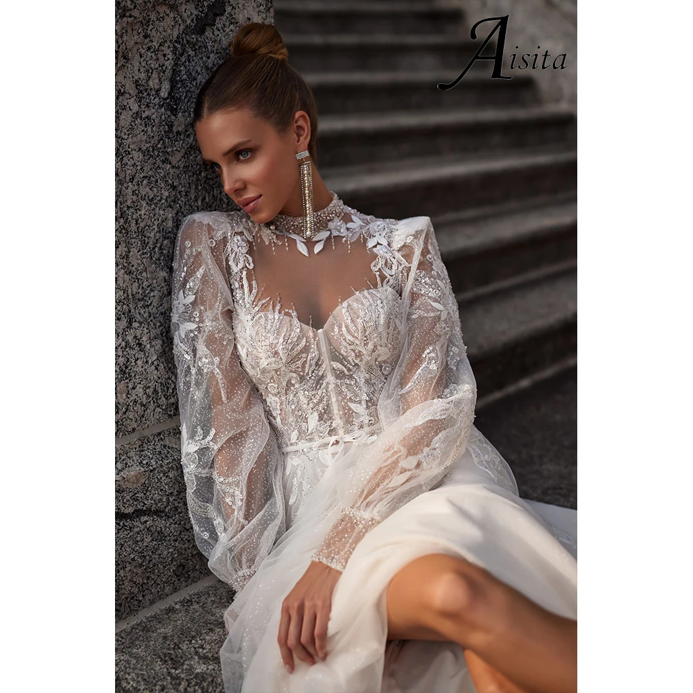 customized A-line Wedding Dresses High Neck Bride Dresses Puffed Sleeves Beads Pearls Wedding Dresses For Woman Dresses Vestidos
customized A-line Wedding Dresses High Neck Bride Dresses Puffed Sleeves Beads Pearls Wedding Dresses For Woman Dresses Vestidos