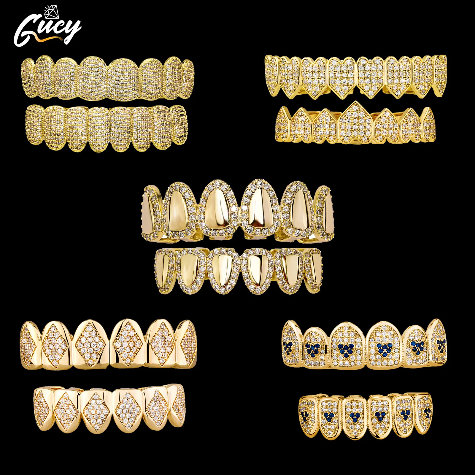 GUCY Hip Hop Teeth Grillz Set For Unisex Top Bottom Mouth Teeth Grills Shiny CZ Fashion Jewelry For Gift
GUCY Hip Hop Teeth Grillz Set For Unisex Top Bottom Mouth Teeth Grills Shiny CZ Fashion Jewelry For Gift