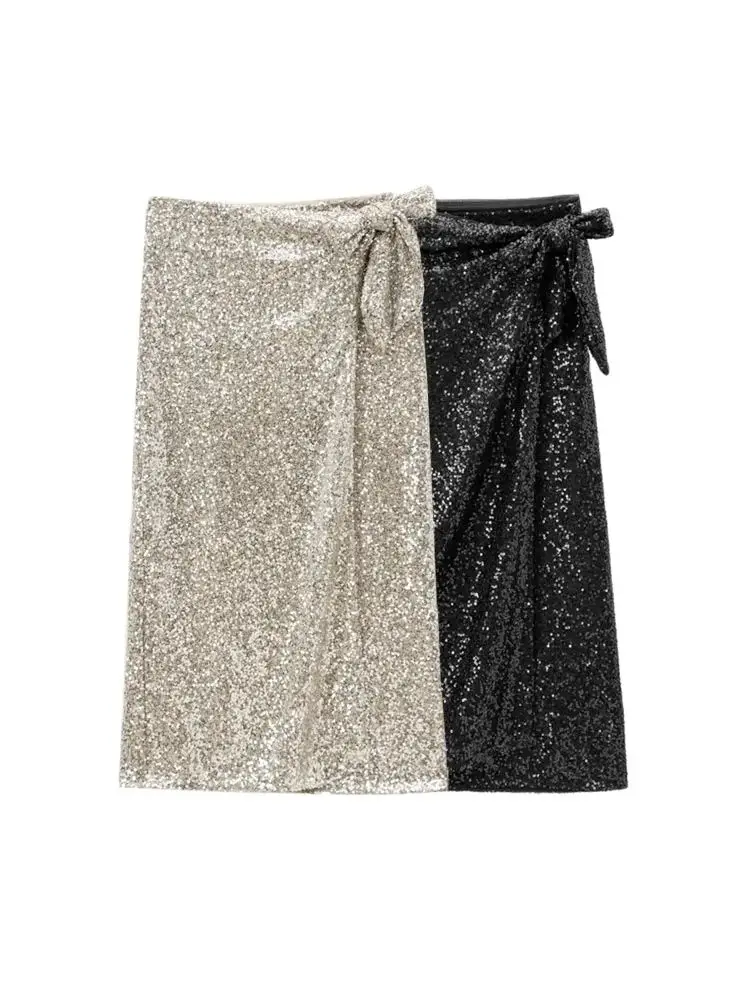 TRZA-Women's Sequined Wrap Midi Skirt, High Waist with Bow Tied, Female Skirts, Party, Fashion
TRZA-Women's Sequined Wrap Midi Skirt, High Waist with Bow Tied, Female Skirts, Party, Fashion