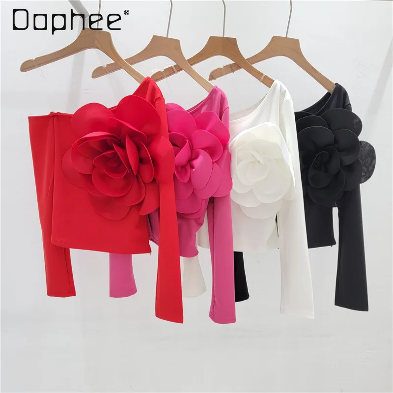 Hot Girl 3D Flower Sexy Diagonal Collar Single-Shoulder Suspender Long-Sleeved T-shirt Women Summer Slim-Fit Solid Color Top
Hot Girl 3D Flower Sexy Diagonal Collar Single-Shoulder Suspender Long-Sleeved T-shirt Women Summer Slim-Fit Solid Color Top