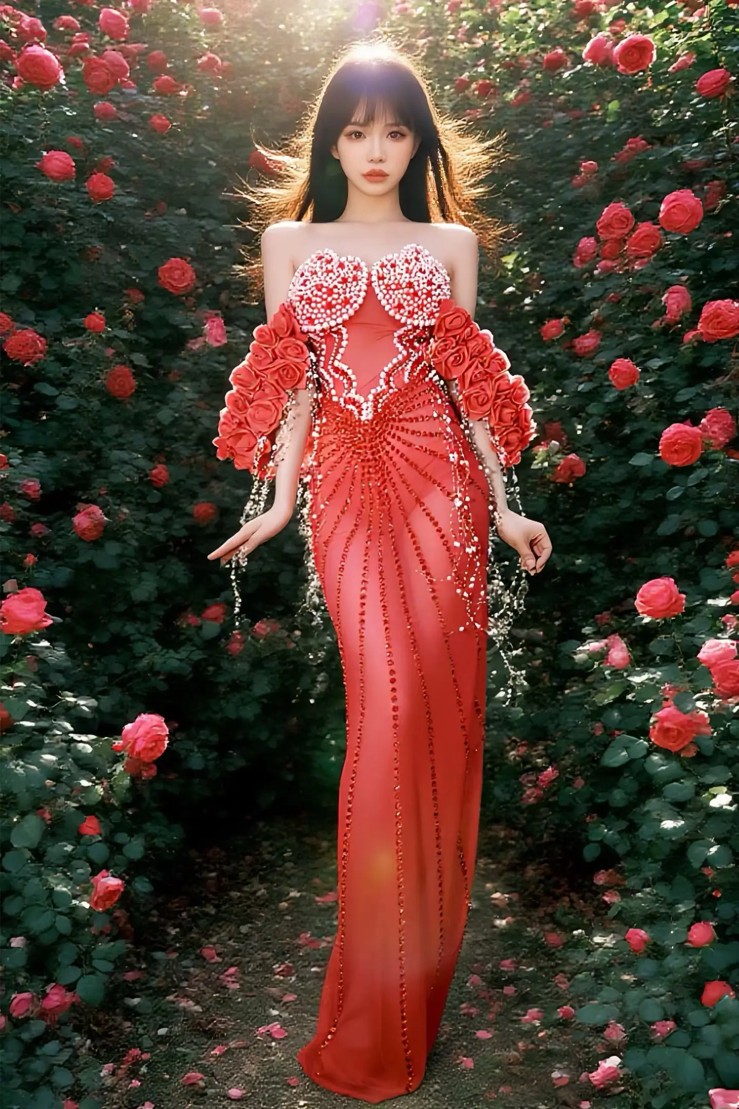 3D Rose Pearl Tassel Embellished Red Sheer Mesh Off Shoulder Mermaid Maxi Dress Formal Evening Gown Stage Costume Hongmofang
3D Rose Pearl Tassel Embellished Red Sheer Mesh Off Shoulder Mermaid Maxi Dress Formal Evening Gown Stage Costume Hongmofang