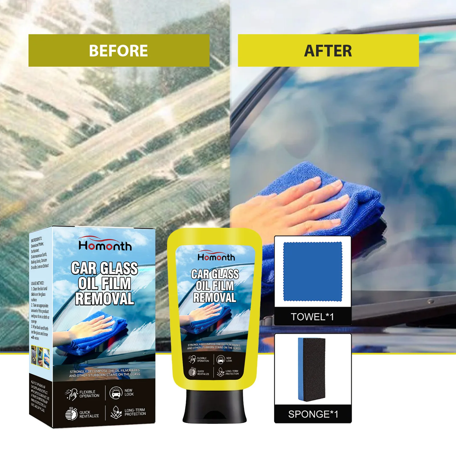 Car Windshield Oil Film Remover - Deep Clean Glass Stains & Create Hydrophobic Layer for Clearer Rain Visibility (1 Set)
Car Windshield Oil Film Remover - Deep Clean Glass Stains & Create Hydrophobic Layer for Clearer Rain Visibility (1 Set)
