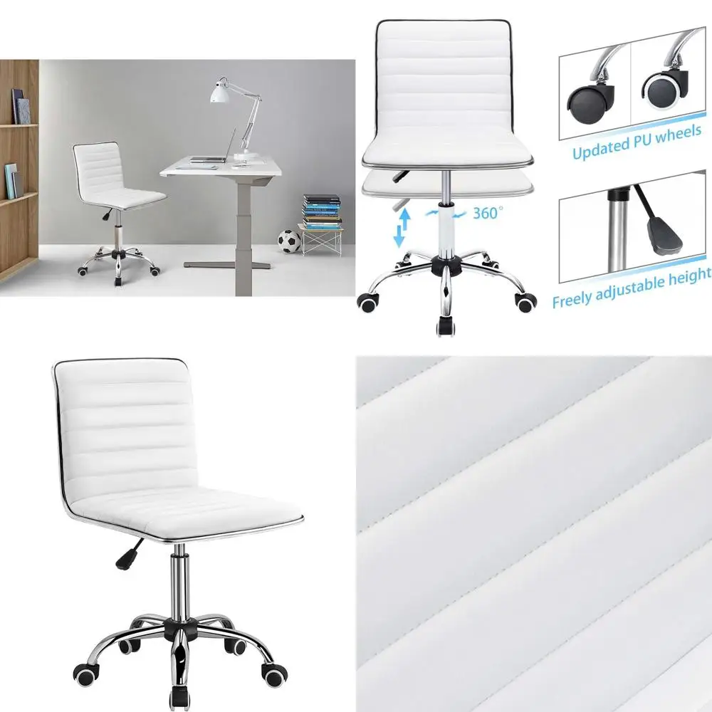 Adjustable Height Swivel Desk Chair, Armless Leather Makeup Computer Chair, Small Cute with Wheels (White)
Adjustable Height Swivel Desk Chair, Armless Leather Makeup Computer Chair, Small Cute with Wheels (White)