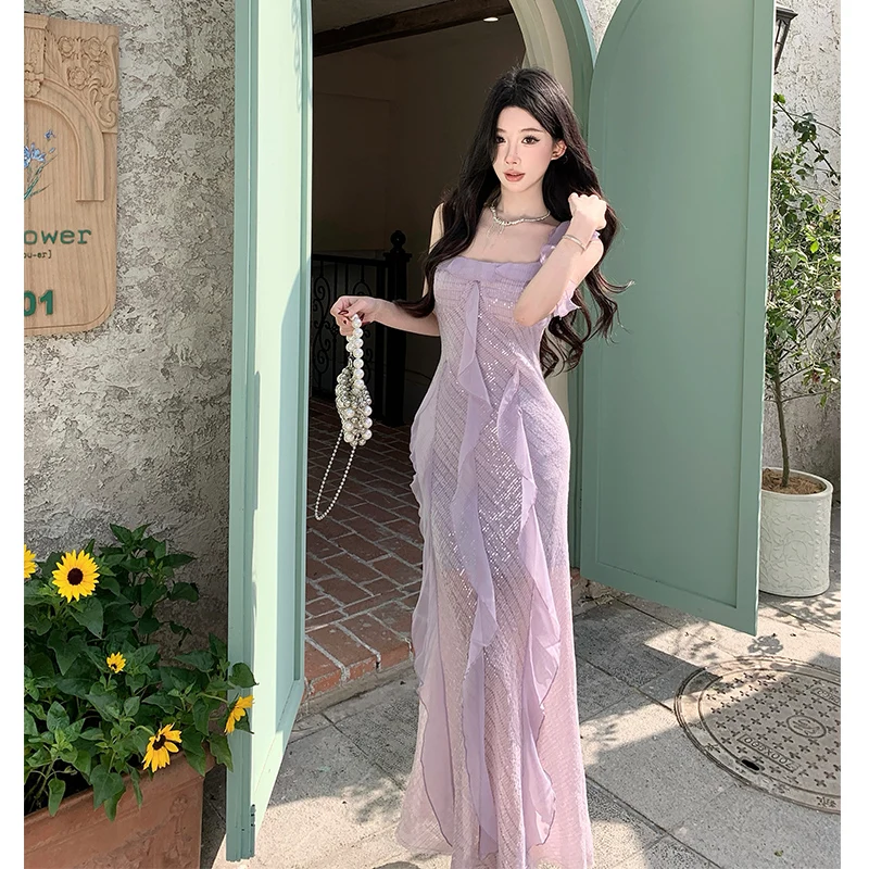 Coigarsam Women Beach Dress Office Lady Patchwork Solid Spaghetti Strap Sequins Purple Beads Dresses
Coigarsam Women Beach Dress Office Lady Patchwork Solid Spaghetti Strap Sequins Purple Beads Dresses