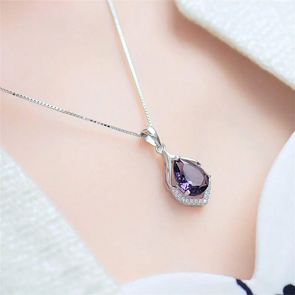 Trendy Alloy Amethyst Pendant Chain Silver Water Drop Crystal Necklace Bling Necklace Women Girl
Trendy Alloy Amethyst Pendant Chain Silver Water Drop Crystal Necklace Bling Necklace Women Girl