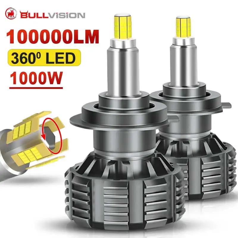 Bullvision H7 LED Light Bulbs H1 H8 H11 LED Headlight Canbus HB3 9005 HB4 9006 360° Car Headlight 100000LM 12V Car Turbo Lamps
Bullvision H7 LED Light Bulbs H1 H8 H11 LED Headlight Canbus HB3 9005 HB4 9006 360° Car Headlight 100000LM 12V Car Turbo Lamps