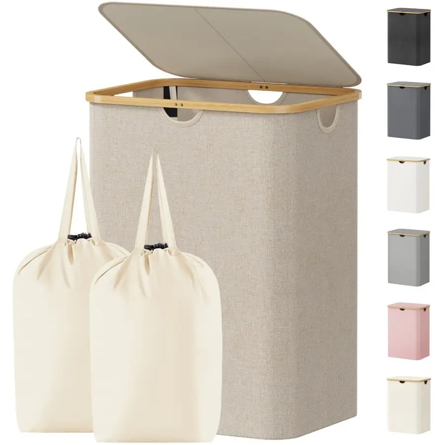150L Laundry Basket with Lid, Clothes Hampers for Laundry with Bamboo Handles and 2 Removable Bag, Large Foldable Laundry Hamper
150L Laundry Basket with Lid, Clothes Hampers for Laundry with Bamboo Handles and 2 Removable Bag, Large Foldable Laundry Hamper