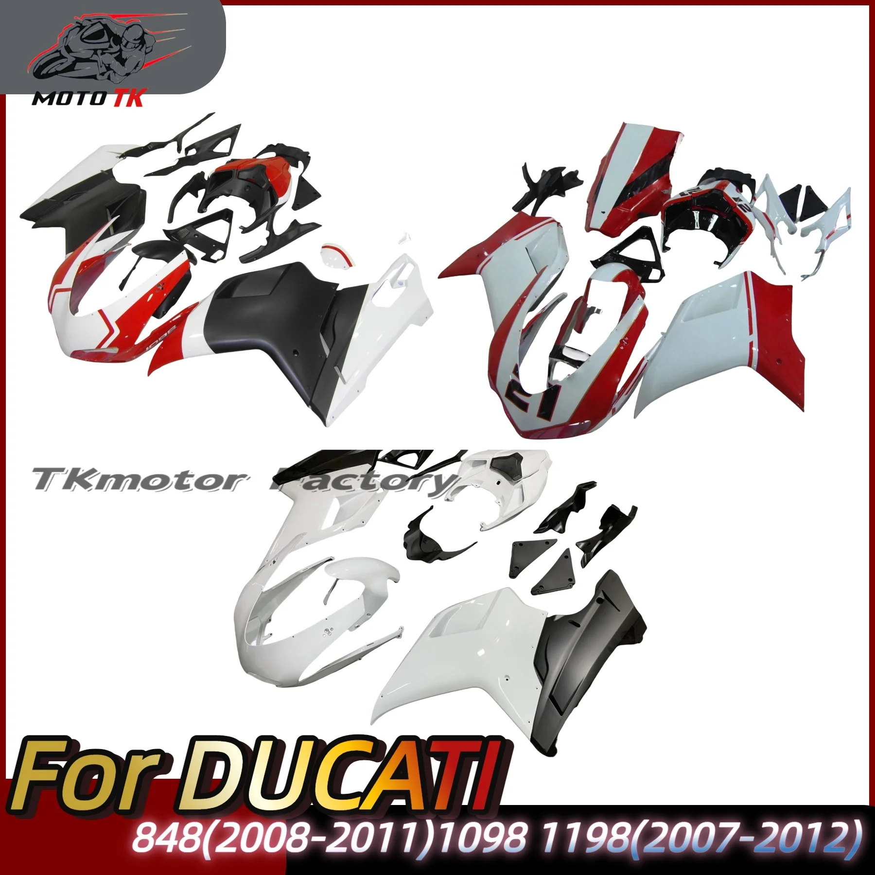 Bodywork plastic fairing kit for Ducati 848 1098 1198 07 08 09 10 11 red white black fairings set 848 1198 2007-2011
Bodywork plastic fairing kit for Ducati 848 1098 1198 07 08 09 10 11 red white black fairings set 848 1198 2007-2011