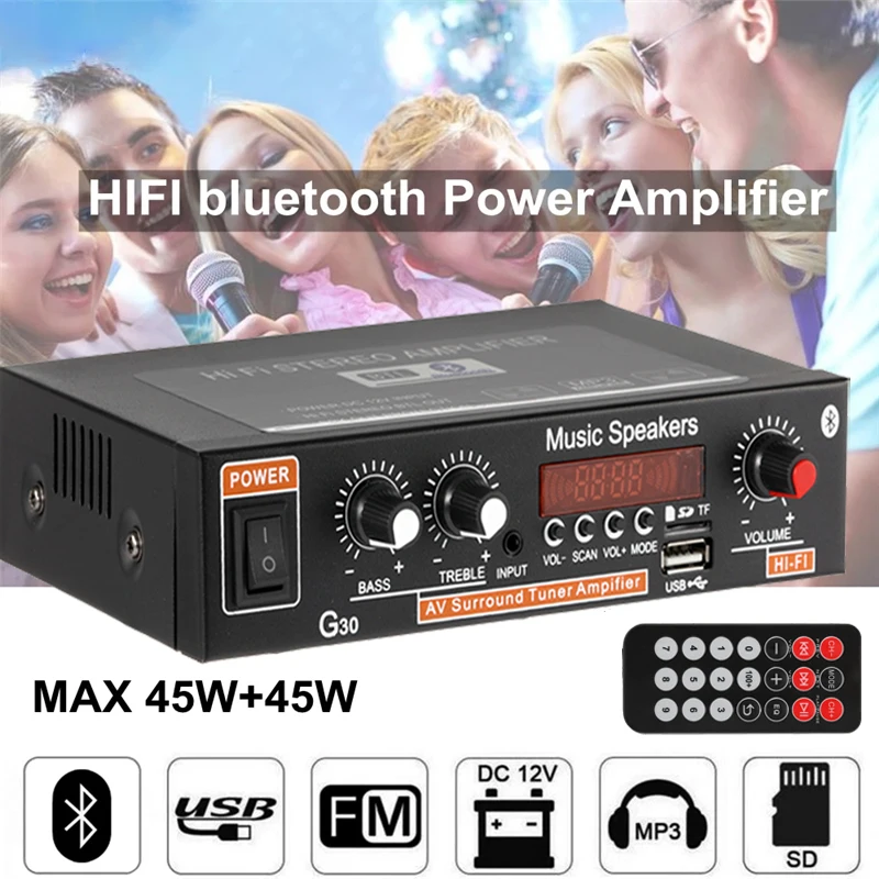 Усилитель звука G30, 800 Вт, цифровой домашний мощный Hi-Fi стерео усилитель Bluetooth, музыкальный плеер с поддержкой TF, FM, AUX
Усилитель звука G30, 800 Вт, цифровой домашний мощный Hi-Fi стерео усилитель Bluetooth, музыкальный плеер с поддержкой TF, FM, AUX