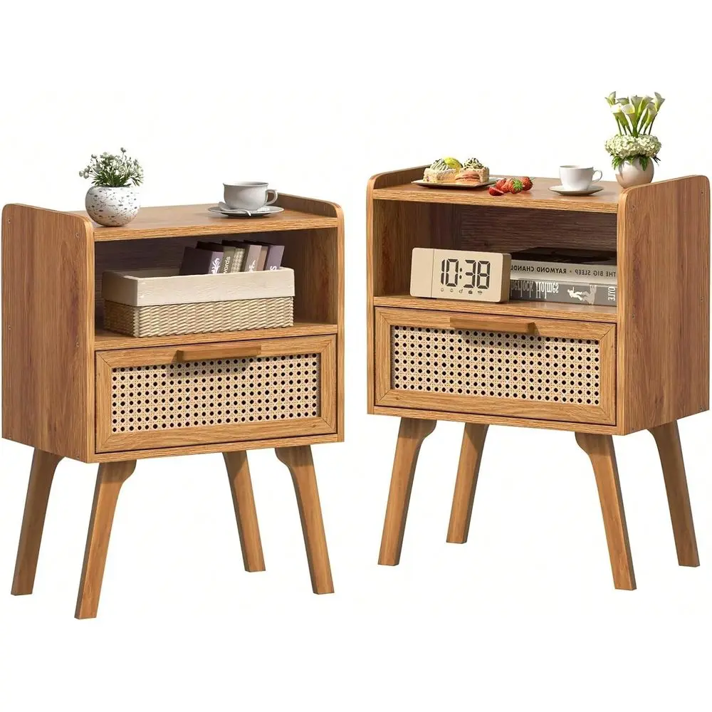 Nightstands Set Of 2, Side Table With Drawer, Cane Accent Bedside End Table With Solid Wood Legs, Mid Modern Night Stand For Be
Nightstands Set Of 2, Side Table With Drawer, Cane Accent Bedside End Table With Solid Wood Legs, Mid Modern Night Stand For Be