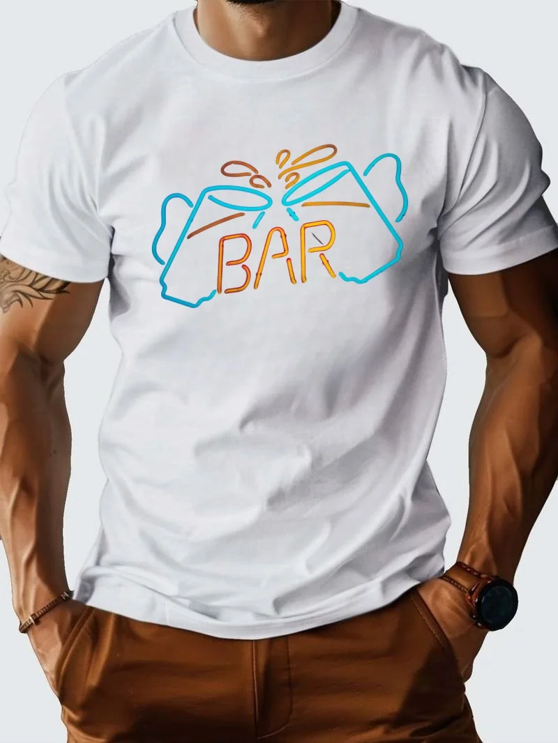 Bar print men's street fashion crew neck T-shirt summer casual comfortable Cotton T-shirt men's top
Bar print men's street fashion crew neck T-shirt summer casual comfortable Cotton T-shirt men's top