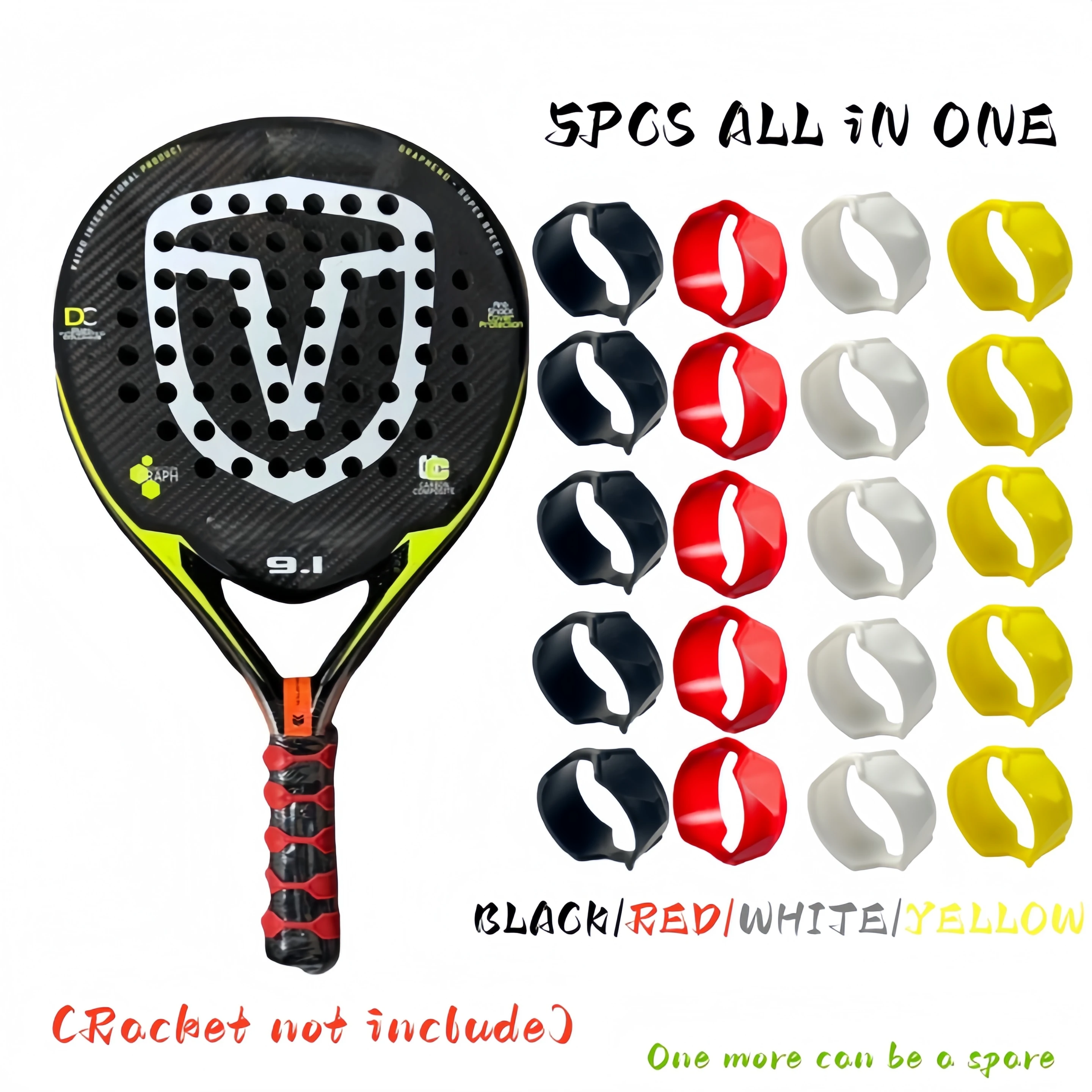 5PCS Universal Racket Grip Rings Non-Slip Control Enhanced Grip Comfort Sweat Absorption for Tennis Padel Badminton Racquets