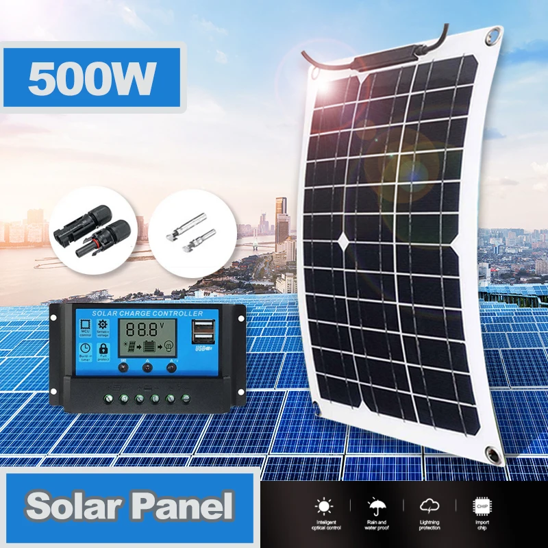 18V 500W Portable Solar Panel 12V Waterproof USB Port Solar Power Solar 5V Battery Charger Outdoor Camping Phone Power Bank
18V 500W Portable Solar Panel 12V Waterproof USB Port Solar Power Solar 5V Battery Charger Outdoor Camping Phone Power Bank
