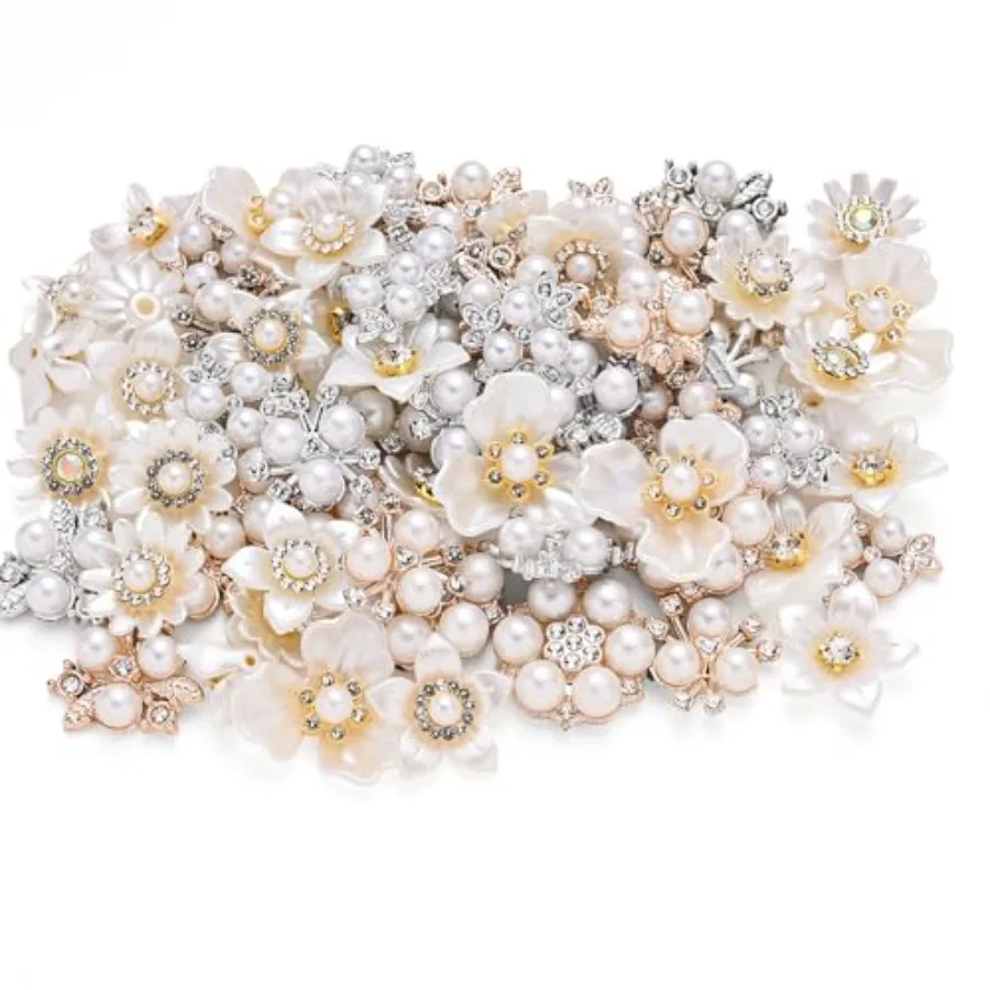 70PCS Rhinestone Buttons, Acrylic Faux Pearl Buttons, Flat Back Flower Embellishments for Crafts, Jewelry Making, DIY Wedding,
70PCS Rhinestone Buttons, Acrylic Faux Pearl Buttons, Flat Back Flower Embellishments for Crafts, Jewelry Making, DIY Wedding,
