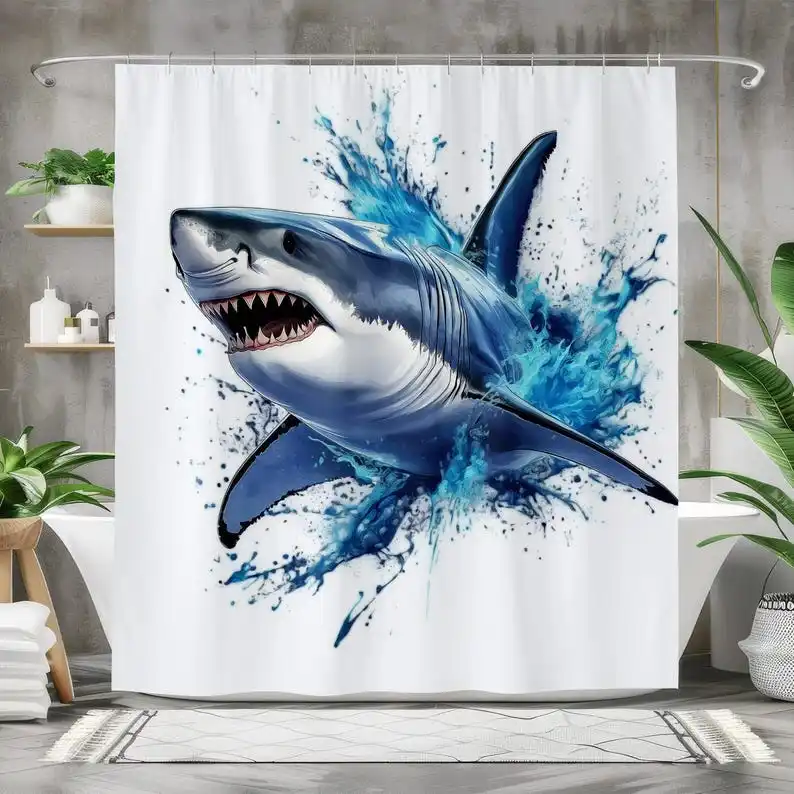 Shark Shower Curtain Waterproof Fabric Bath Curtain, Bold Ocean Decor Fierce Marine Life Design Fun Sea-Themed Bathroom Curtain
Shark Shower Curtain Waterproof Fabric Bath Curtain, Bold Ocean Decor Fierce Marine Life Design Fun Sea-Themed Bathroom Curtain