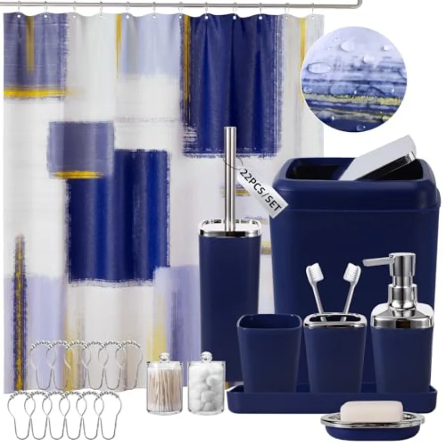 Blue Bathroom Accessories Set, Bathroom Sets with Shower Curtain, Navy Blue Bathroom Accessories with Trash Can, Soap Dispenser
Blue Bathroom Accessories Set, Bathroom Sets with Shower Curtain, Navy Blue Bathroom Accessories with Trash Can, Soap Dispenser
