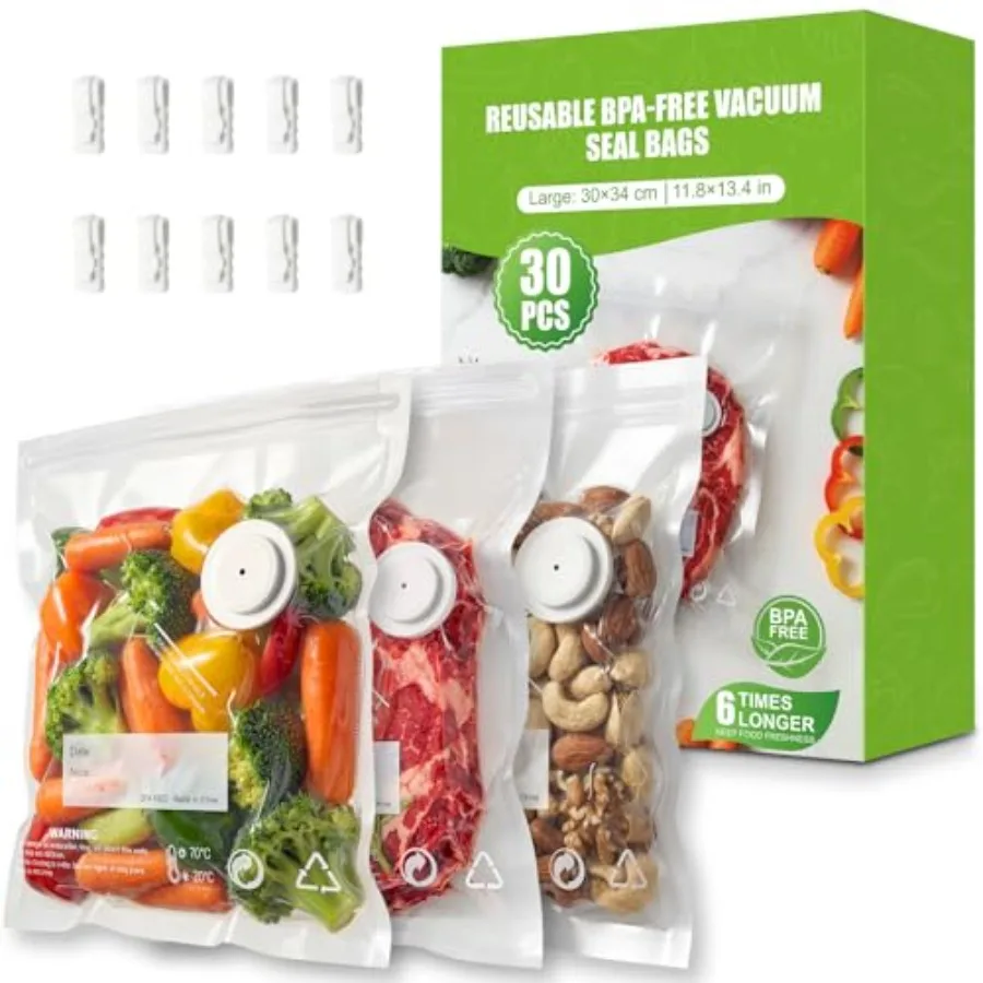 30PCS Reusable Vacuum Sealer Bags for Food with Air Valve 10 Seal Clips Large 11.8 x 13.3 in,BPA Free Food Storage Bags, Lock i
30PCS Reusable Vacuum Sealer Bags for Food with Air Valve 10 Seal Clips Large 11.8 x 13.3 in,BPA Free Food Storage Bags, Lock i
