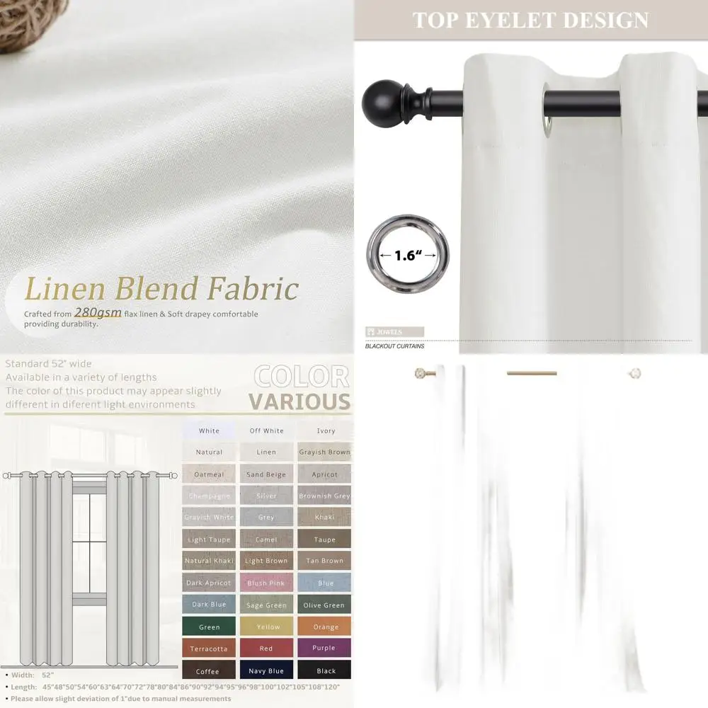 Set of 2, 100% Linen Blackout Curtains, 102 Length, Thermal Insulated, Room Darkening for Living Room & Bedroom
Set of 2, 100% Linen Blackout Curtains, 102 Length, Thermal Insulated, Room Darkening for Living Room & Bedroom
