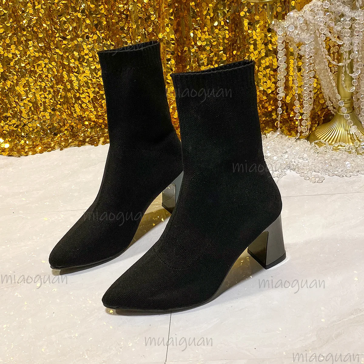 Women's High-heeled Boots for Women Autumn and Winter Mesh Pointed Toe Chunky Heel Short Sock Boots Casual Black Botines Mujer
Women's High-heeled Boots for Women Autumn and Winter Mesh Pointed Toe Chunky Heel Short Sock Boots Casual Black Botines Mujer