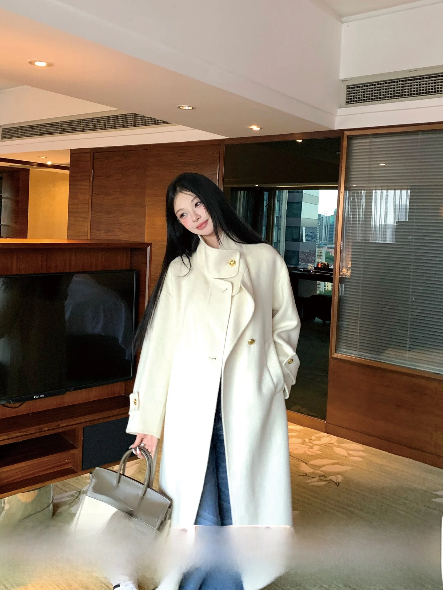 Okaaay Double-Faced Wool Long Coat Stand Collar Ele White Outerwear Autumn Winter Women's Premium Feeling Commute Sle
Okaaay Double-Faced Wool Long Coat Stand Collar Ele White Outerwear Autumn Winter Women's Premium Feeling Commute Sle
