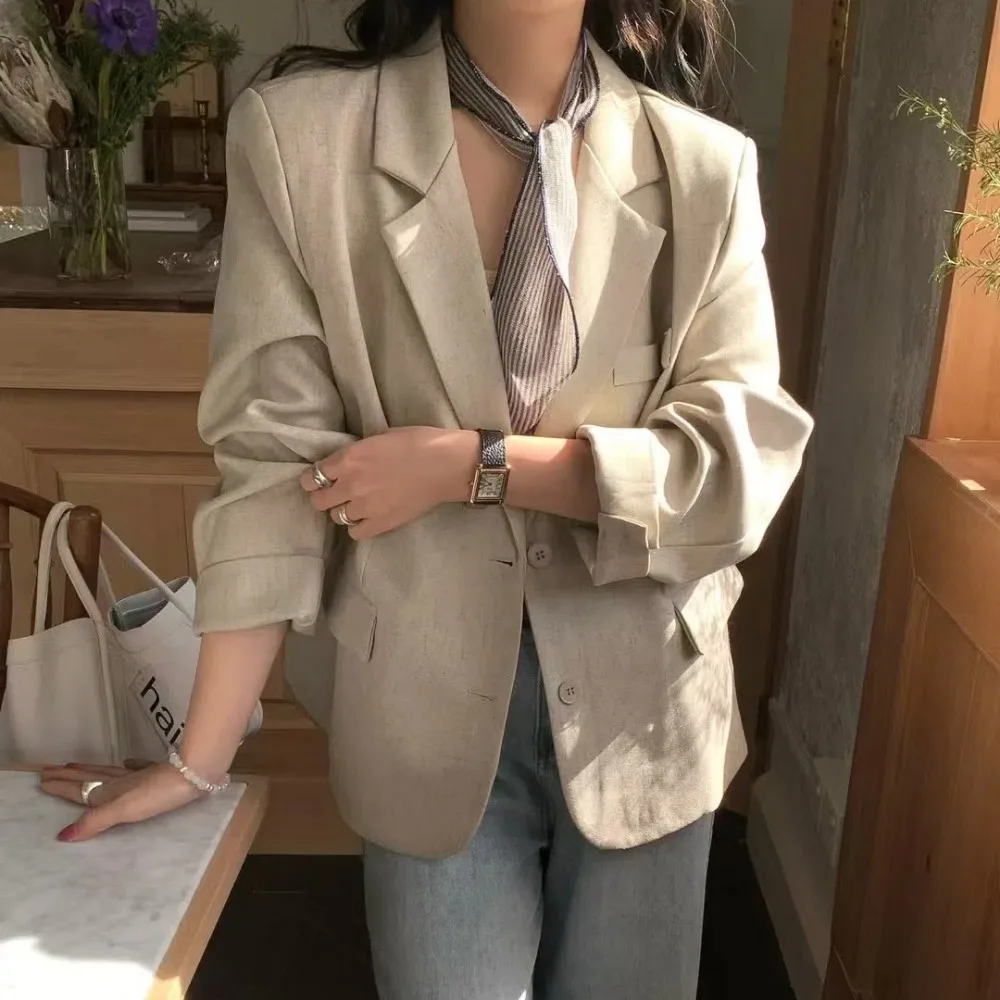 Весенне-осенний женский элегантный хлопково-льняной пиджак, куртка, пальто с зубчатым воротником, повседневная верхняя одежда, женский 2025
Весенне-осенний женский элегантный хлопково-льняной пиджак, куртка, пальто с зубчатым воротником, повседневная верхняя одежда, женский 2025