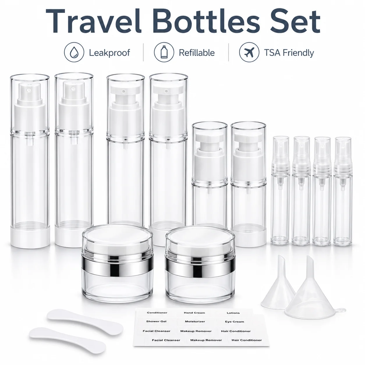 18 Pcs Multi-Size Airless Pump Bottles Set Leakproof Refillable Travel Cosmetic Containers For Skincare Toiletries
18 Pcs Multi-Size Airless Pump Bottles Set Leakproof Refillable Travel Cosmetic Containers For Skincare Toiletries