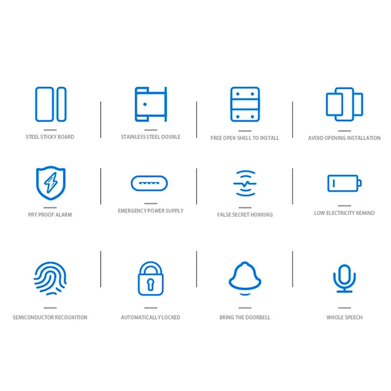 Умные дверные замки Tuya Bluetooth отпечаток пальца/пароль/карта/ключ разблокировки цифровой дверной замок без перфорации для стали/дерева/железа
Умные дверные замки Tuya Bluetooth отпечаток пальца/пароль/карта/ключ разблокировки цифровой дверной замок без перфорации для стали/дерева/железа