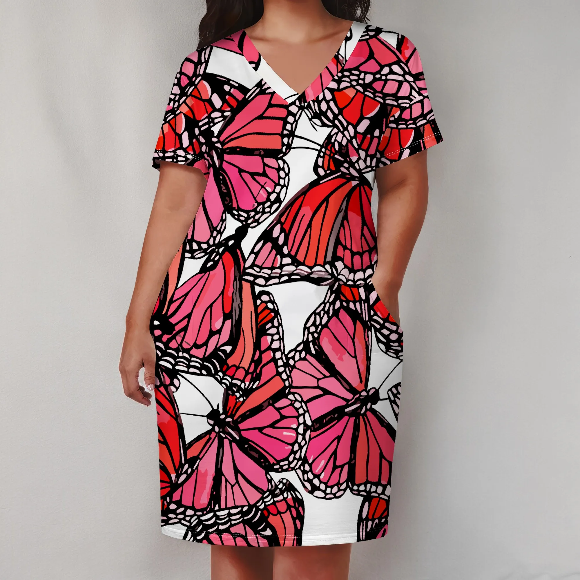 Plus Size Butterfly Print Dress for Women Summer V Neck Casual T Shirt Dress with Pockets
Plus Size Butterfly Print Dress for Women Summer V Neck Casual T Shirt Dress with Pockets