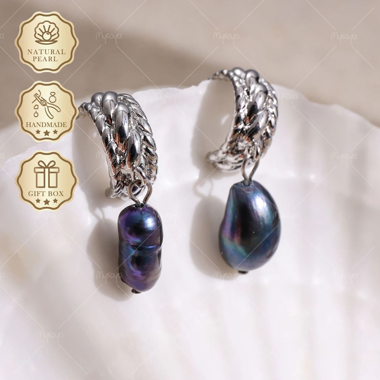 MYSOYA Iridescent Black Baroque Pearl Stud Earrings 8-9mm Silver C-Shaped Design, Gift Box S382
MYSOYA Iridescent Black Baroque Pearl Stud Earrings 8-9mm Silver C-Shaped Design, Gift Box S382