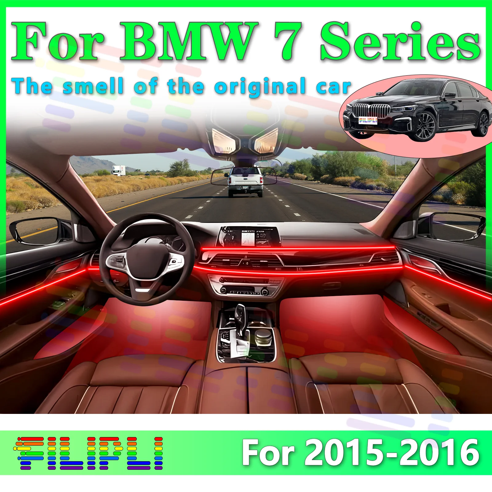 FILIPLI для BMW 7-й серии G11 G12, внутренняя светодиодная атмосферная световая полоса, приложение — управление со всем - регулировкой цвета для вождения
FILIPLI для BMW 7-й серии G11 G12, внутренняя светодиодная атмосферная световая полоса, приложение — управление со всем - регулировкой цвета для вождения
