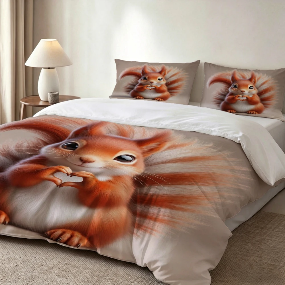 3Pc High-Definition Digital Printed Bedding Set, Cute Heart-Shaped Squirrel Pattern Duvet Cover Set, Large Printed Floral Duvet Cover Set, Includes 1 Duvet Cover + 2 Pillowcases, Suitable for Bedroom, Guest Room, Home Decoration, Polyester Fiber Duvet Cov
3Pc High-Definition Digital Printed Bedding Set, Cute Heart-Shaped Squirrel Pattern Duvet Cover Set, Large Printed Floral Duvet Cover Set, Includes 1 Duvet Cover + 2 Pillowcases, Suitable for Bedroom, Guest Room, Home Decoration, Polyester Fiber Duvet Cov