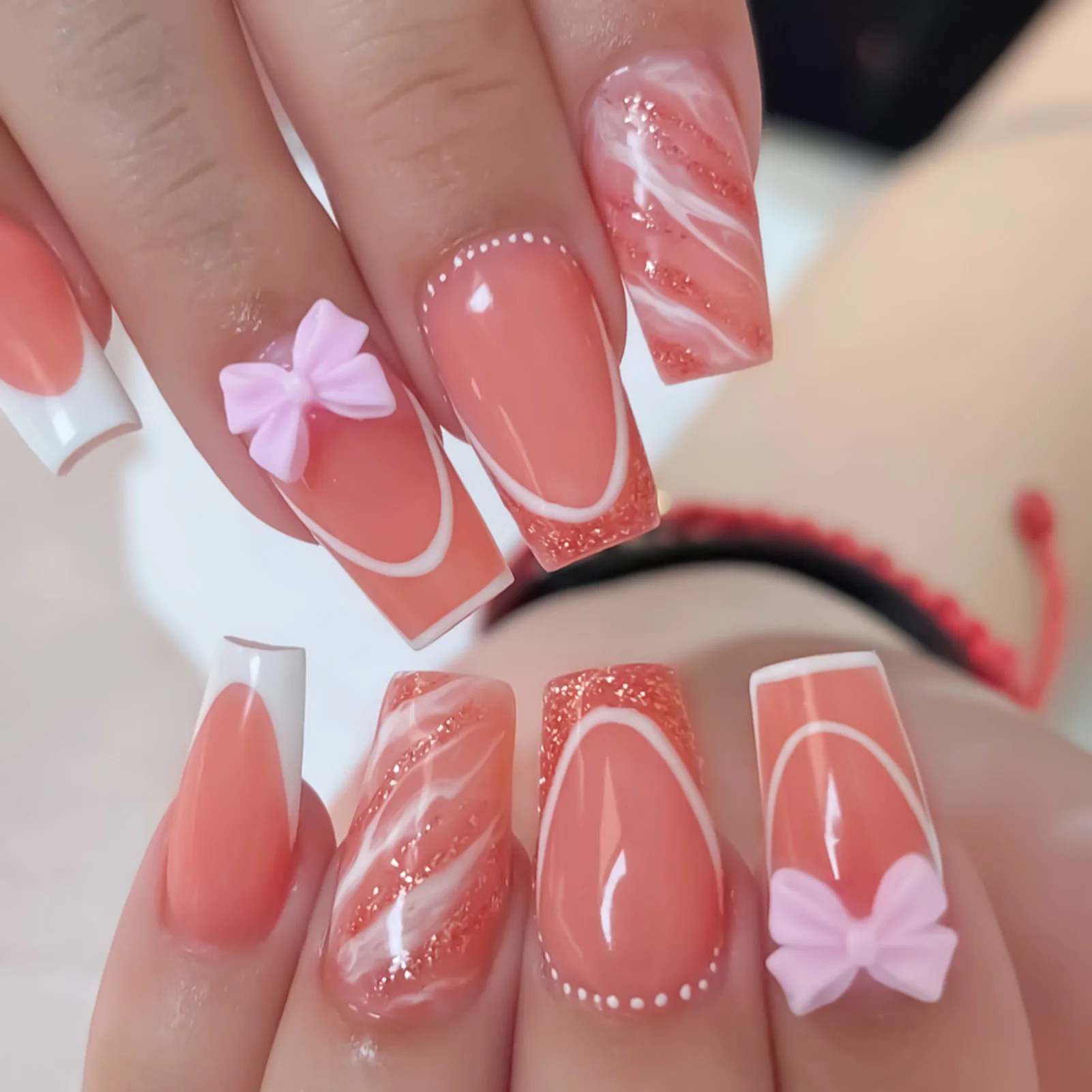 24Pcs Pink False Nails with Glitter Sequins French Tip Press On Nails Bowknot Decor Korean Style Detachable Stick-on Fake Nails
24Pcs Pink False Nails with Glitter Sequins French Tip Press On Nails Bowknot Decor Korean Style Detachable Stick-on Fake Nails