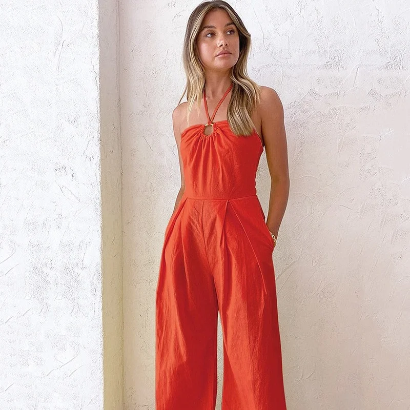 2022 Summer Women's Jumpsuit FashionHalter Hollow Out Sexy Halter Top Loose Cotton Linen Orange Bodysuit Overalls for Woman
2022 Summer Women's Jumpsuit FashionHalter Hollow Out Sexy Halter Top Loose Cotton Linen Orange Bodysuit Overalls for Woman