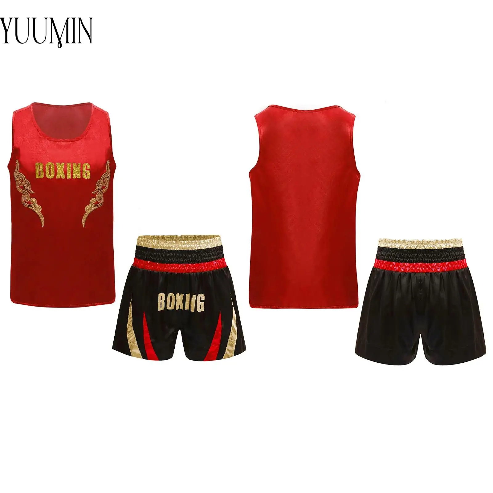 Kids Boxing Professional Competition Outfit Sequin Applique Sleeveless Tank Top with Boxer Shorts for Sports Training Workout
Kids Boxing Professional Competition Outfit Sequin Applique Sleeveless Tank Top with Boxer Shorts for Sports Training Workout