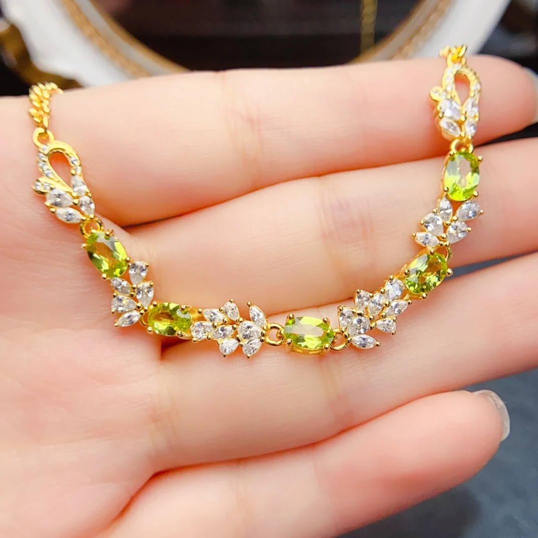 FS S925 Sterling Silver Inlay 4*6mm Natural Olivine Bracelet Fine Fashion Charm Weddings Jewelry for Women MeiBaPJ Certificate
FS S925 Sterling Silver Inlay 4*6mm Natural Olivine Bracelet Fine Fashion Charm Weddings Jewelry for Women MeiBaPJ Certificate