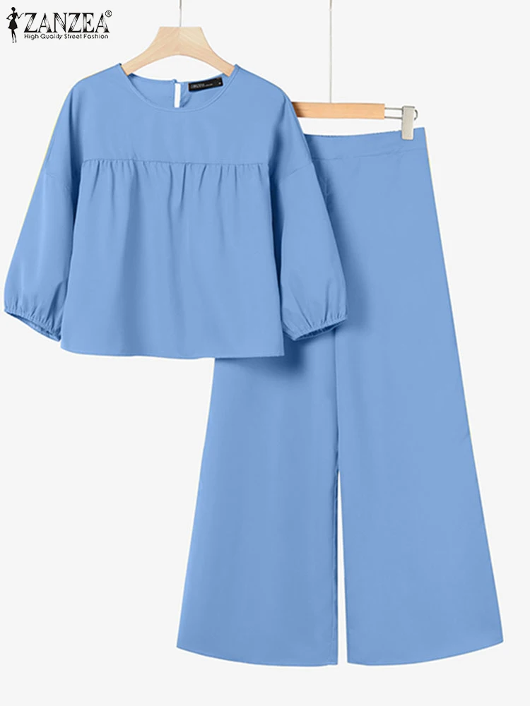 ZANZEA Lantern Sleeve O-Neck Short Tops Loose Pant Sets Chic Women's Solid Color Casual Tracksuits Wide Leg Pants 2PCS Outfits
ZANZEA Lantern Sleeve O-Neck Short Tops Loose Pant Sets Chic Women's Solid Color Casual Tracksuits Wide Leg Pants 2PCS Outfits
