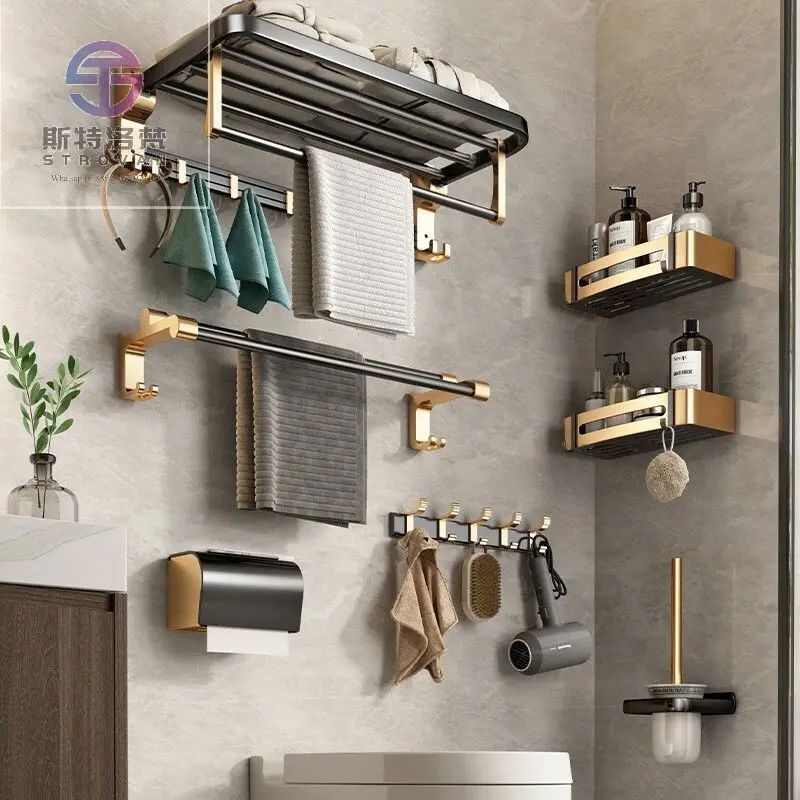 2025 New Black Gold Bathroom Set Luxury Folding Towel Rack Set Five-Piece Bathroom Accessories Set
2025 New Black Gold Bathroom Set Luxury Folding Towel Rack Set Five-Piece Bathroom Accessories Set