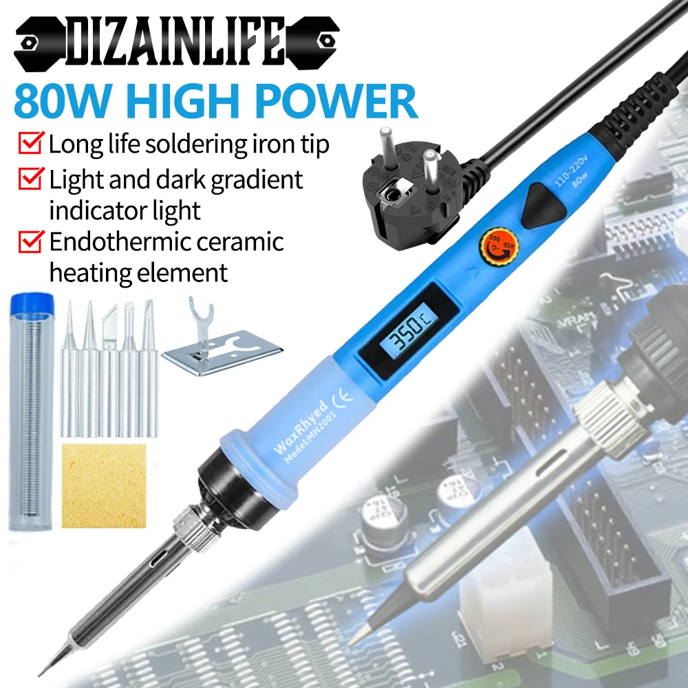 80W Adjustable Temperature Electric Soldering Iron 220V Heat Pen Tips LCD Solder Welding DIY for Repairing Solder Tin Iron Tips
80W Adjustable Temperature Electric Soldering Iron 220V Heat Pen Tips LCD Solder Welding DIY for Repairing Solder Tin Iron Tips