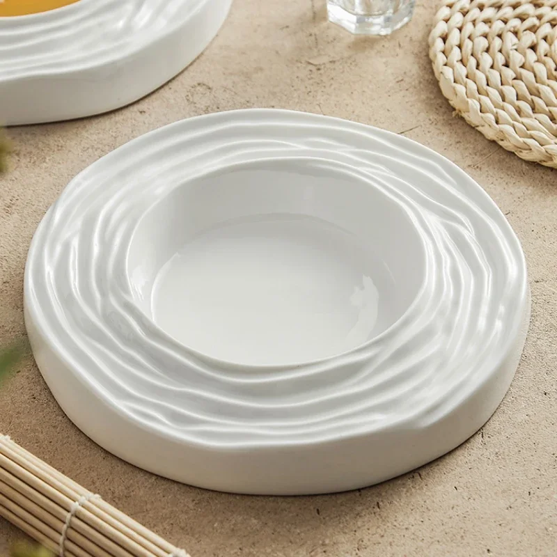 Французская посуда в западном стиле Керамическая чистая белая двухслойная трехмерная посуда Специальная посуда для молекулярной посуды. 
Французская посуда в западном стиле Керамическая чистая белая двухслойная трехмерная посуда Специальная посуда для молекулярной посуды.