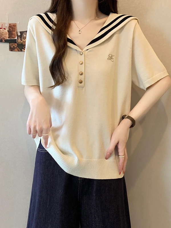 plus Size Women's Knitted T-Shirt Naval Collar Embroidered Letter Summer Slimming Versatile Top Trendy Korean Style Commute
plus Size Women's Knitted T-Shirt Naval Collar Embroidered Letter Summer Slimming Versatile Top Trendy Korean Style Commute
