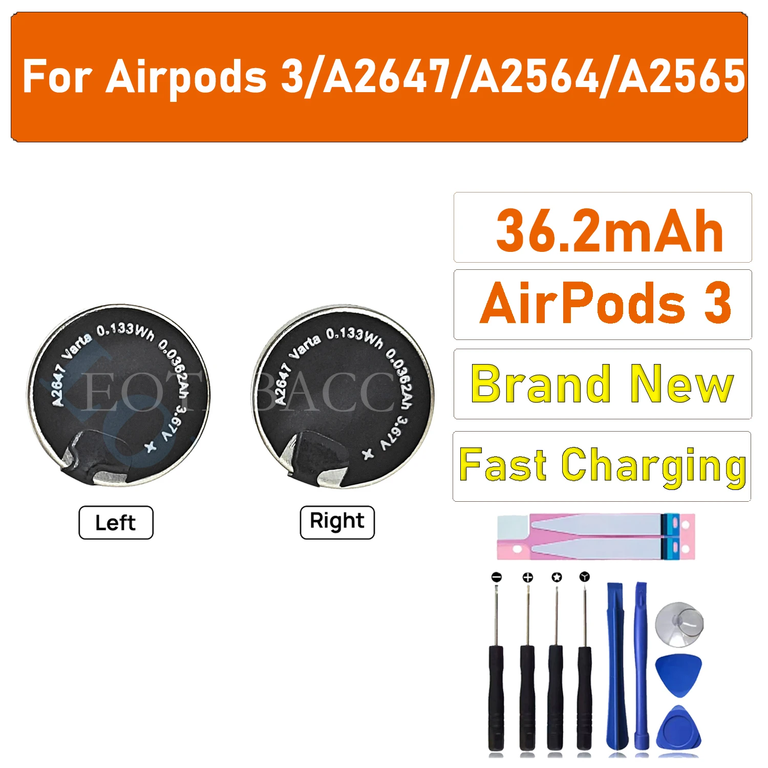 100% New Original Battery A2647/A2564/2565 For APPle AirPods 3 Battery + Free Tools
100% New Original Battery A2647/A2564/2565 For APPle AirPods 3 Battery + Free Tools