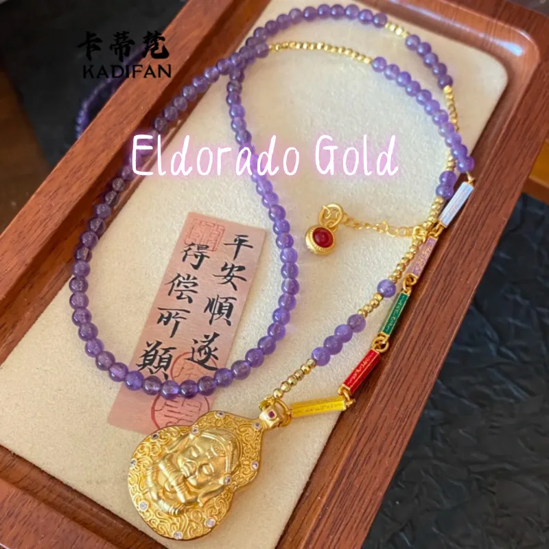 Eldorado Gold Light luxury fashion 999 24K real gold elephant god pendant scripture amethyst sweater chain women's long necklace
Eldorado Gold Light luxury fashion 999 24K real gold elephant god pendant scripture amethyst sweater chain women's long necklace