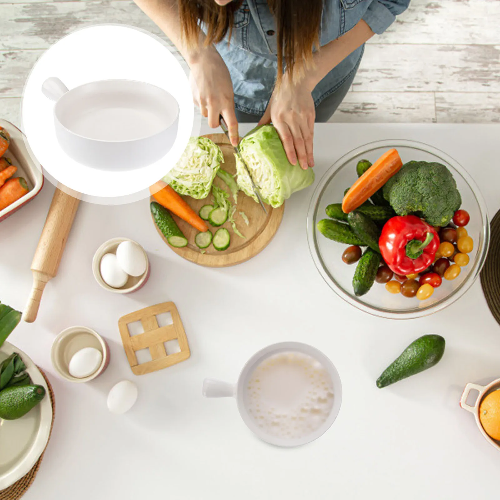 Ceramic Salad Bowl White Exquisite Workmanship Insulated Handle Cooking Pot for Home Kitchen Noodle Breakfast Milk Porridge 
Ceramic Salad Bowl White Exquisite Workmanship Insulated Handle Cooking Pot for Home Kitchen Noodle Breakfast Milk Porridge