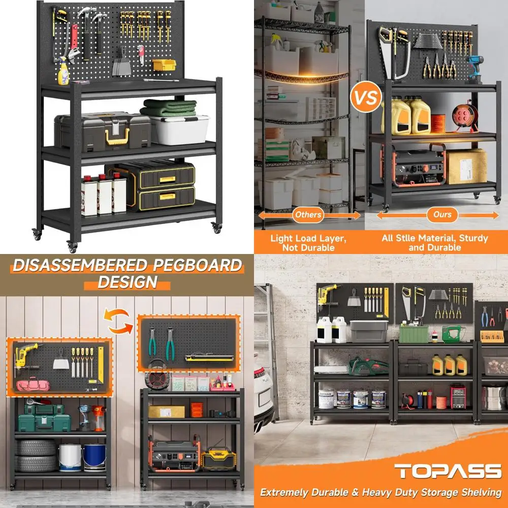 Heavy-Duty Adjustable Metal Garage Workbench with Pegboard and Wheels for Versatile Tool Storage
Heavy-Duty Adjustable Metal Garage Workbench with Pegboard and Wheels for Versatile Tool Storage