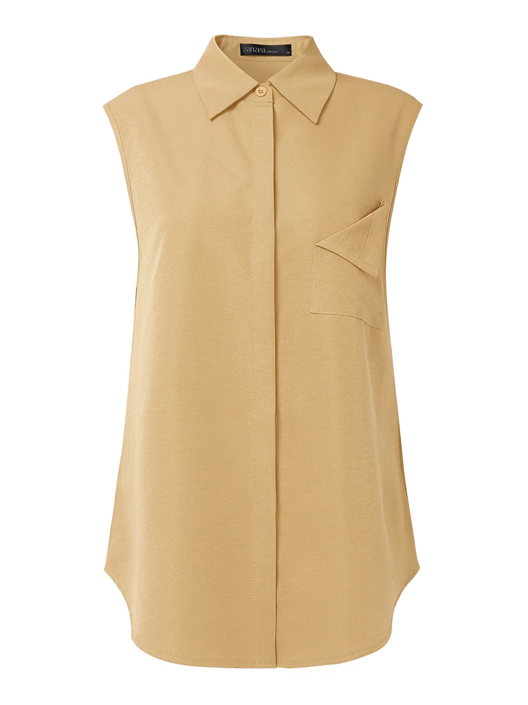 Summer Office Sleeveless Shirts 2025 ZANZEA Women Lapel Neck OL Work Blouses Stylish Solid Buttons Up Tops Female Chemise Mujer
Summer Office Sleeveless Shirts 2025 ZANZEA Women Lapel Neck OL Work Blouses Stylish Solid Buttons Up Tops Female Chemise Mujer