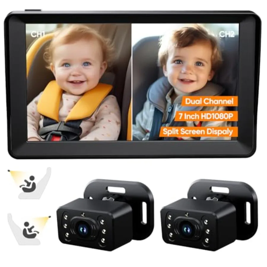 Baby Car Camera for 2 7 Inch HD1080P Split Screen Monitor, Dual Backseat Cameras, 150 Wide View 360 Rotatable, Night Vision, Ea
Baby Car Camera for 2 7 Inch HD1080P Split Screen Monitor, Dual Backseat Cameras, 150 Wide View 360 Rotatable, Night Vision, Ea