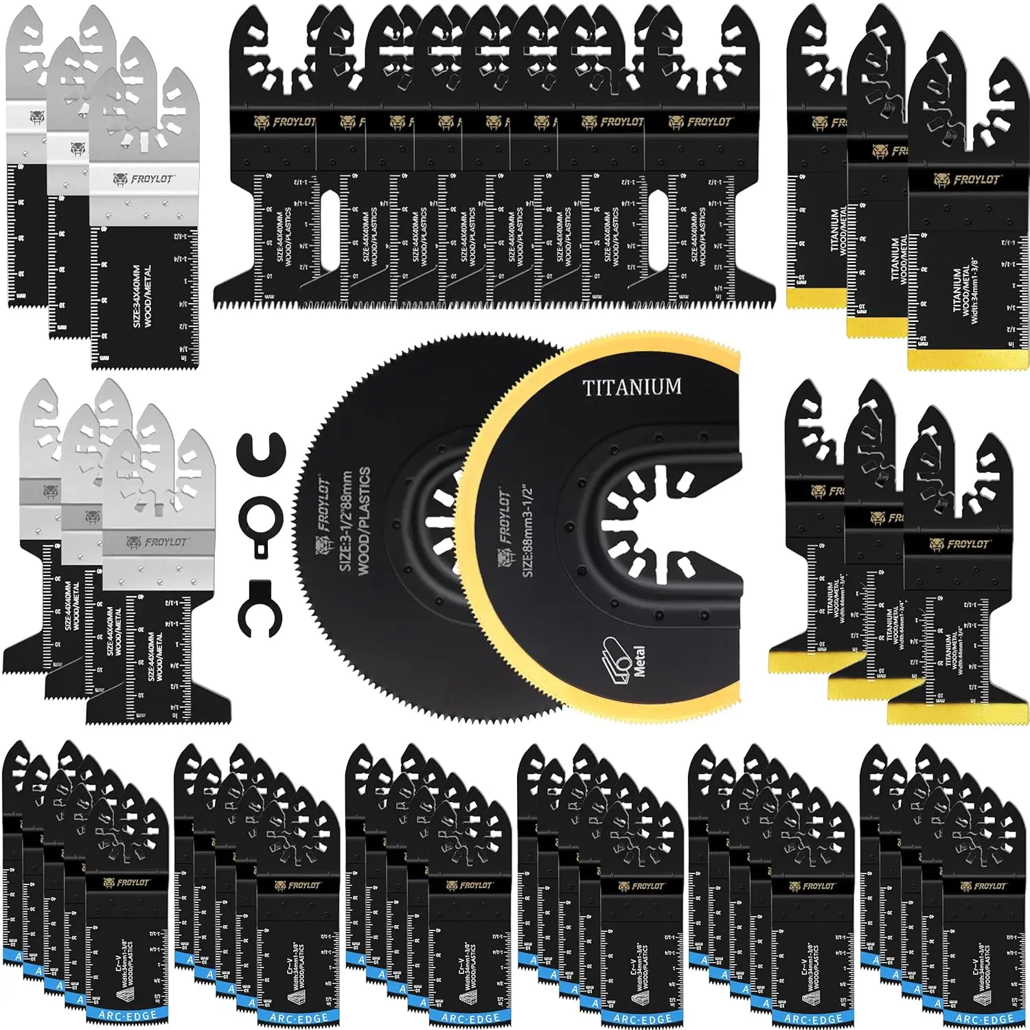 52 PCS Oscillating Multi-Tool Blades Kit, Titanium Bi-Metal Saw Blades - Universal Fit for Dewalt Ryobi Worx Makita
52 PCS Oscillating Multi-Tool Blades Kit, Titanium Bi-Metal Saw Blades - Universal Fit for Dewalt Ryobi Worx Makita