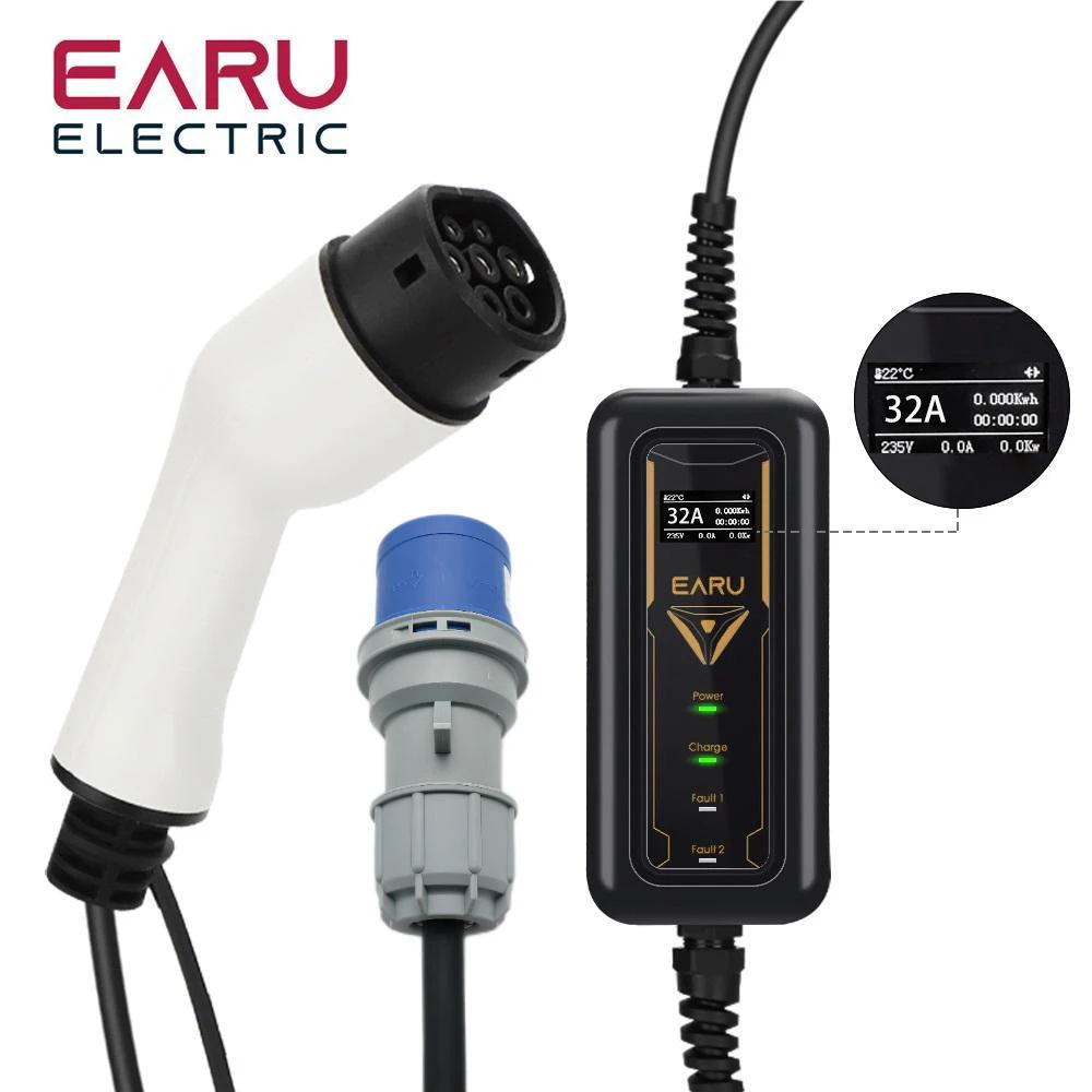 Portable EV Charger Type2 Cable 32A 7KW with CEE Plug EVSE Type1 Charging Box j1772 Adapter for Electric Vehicle earu
Portable EV Charger Type2 Cable 32A 7KW with CEE Plug EVSE Type1 Charging Box j1772 Adapter for Electric Vehicle earu