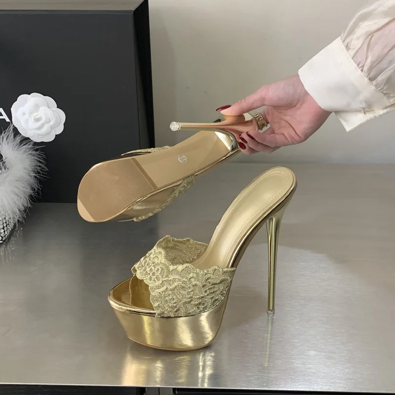 Summer Fashion Lace Embroidery16 Cm Peep Toe Slippers Women Sexy Super Thin Platform Heels Stripper Slide Shoes Zapatos De Mujer
Summer Fashion Lace Embroidery16 Cm Peep Toe Slippers Women Sexy Super Thin Platform Heels Stripper Slide Shoes Zapatos De Mujer